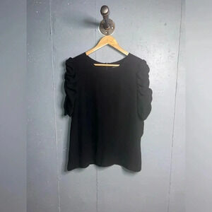 Theory Black puff sleeve top